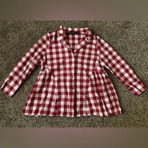 Pomander Place by Tuckernuck Size L Red White Plaid Picnic Gingham Button Blouse
